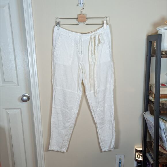 LOFT White Linen Lightweight Tie Utility Pants Size 2 Spring Summer - Picture 1 of 10